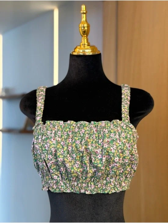 Zara Green Floral Smocked Crop Top | Romantic Muse - Picture 1 of 4